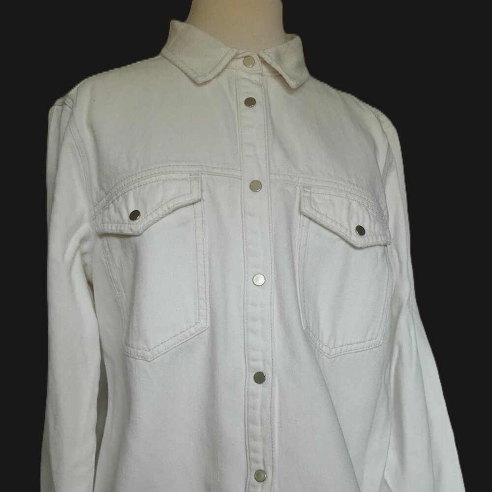 Mavi Gold Women's Long White Denim Shacket Jacket USA Size L